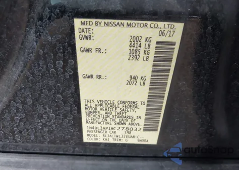 2017 Nissan Altima 3.5 Sl from USA, damaged, VIN 1N4BL3AP1HC278032